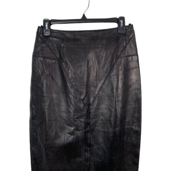 Viadana Black Leather Skirt 42 Back Zip Pencil Edgy Officewear Minimalist - Picture 2 of 8